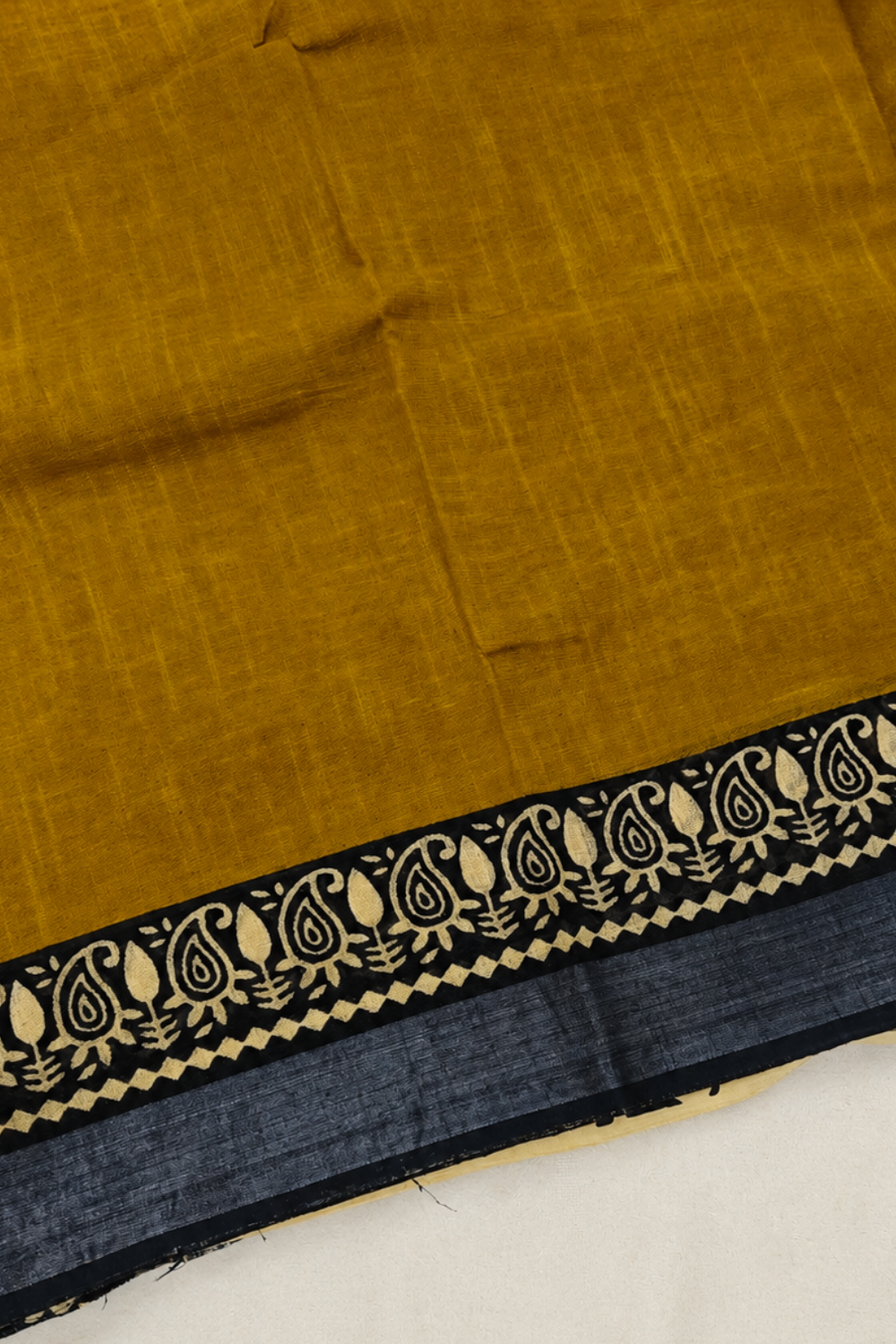 Mustard Yellow Linen Saree with Traditional Block Print