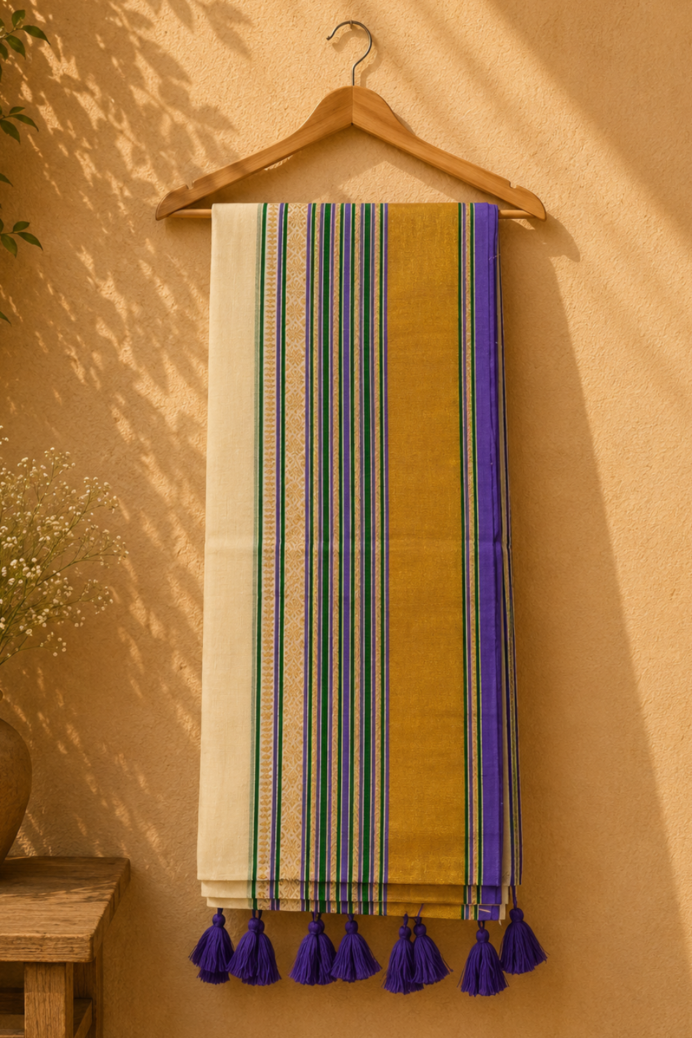 Off White Mul Mul Cotton Saree with Lavender Zari Border
