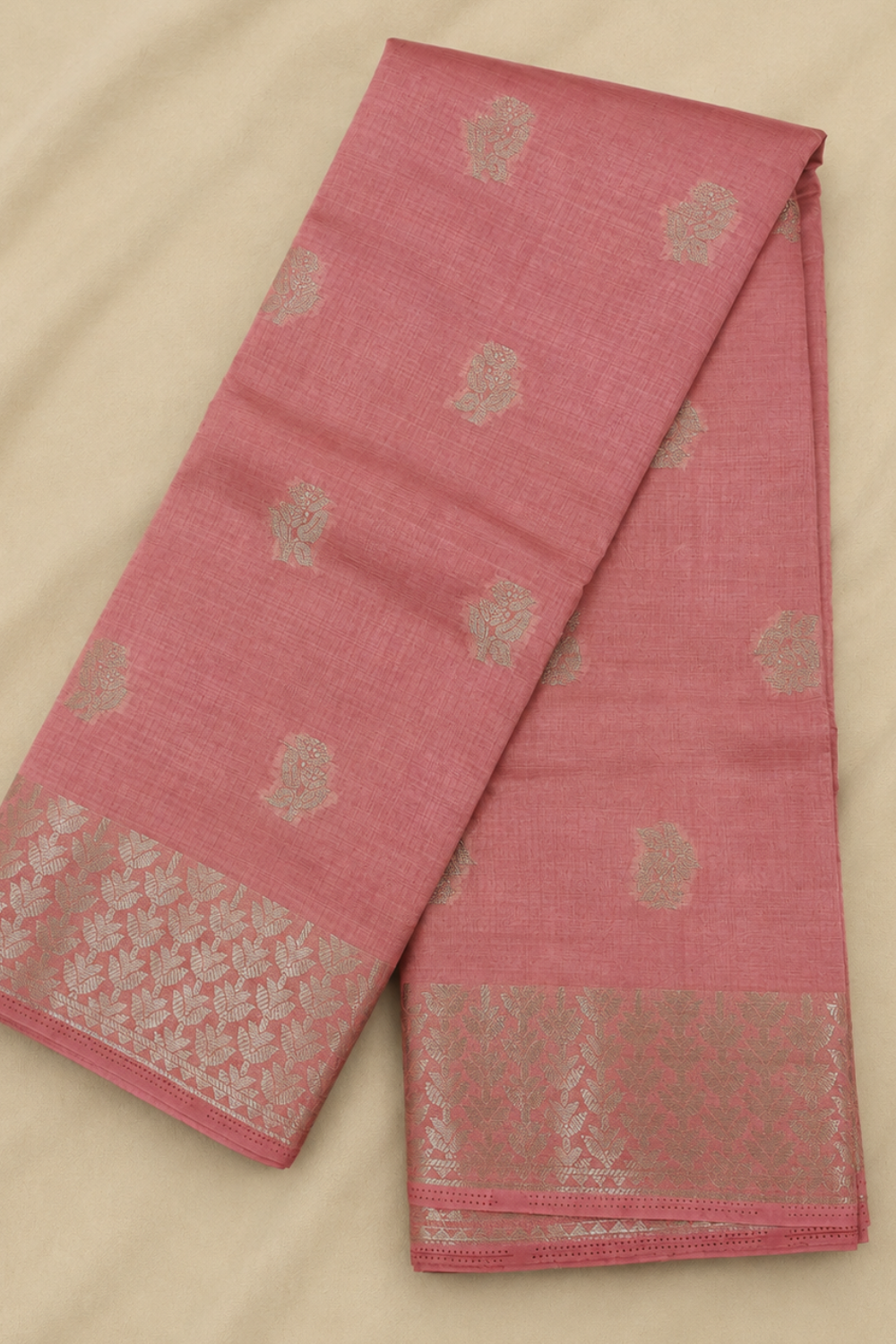 Blush Pink Tussar Saree with Zari Border