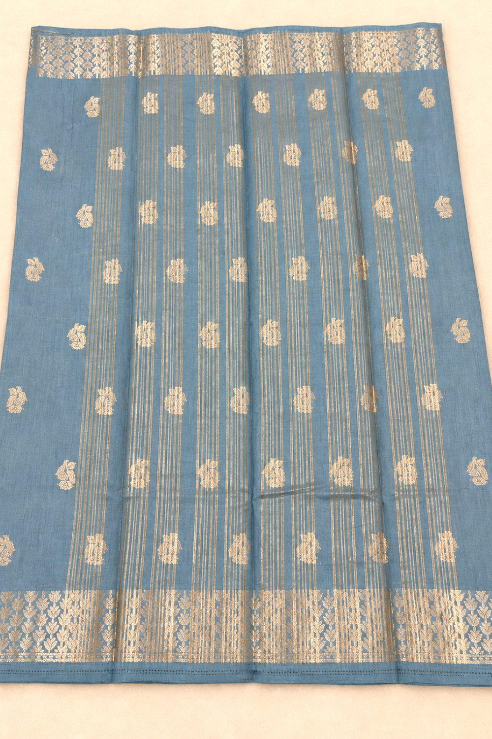 Grey Tussar Saree with Zari Floral Motifs