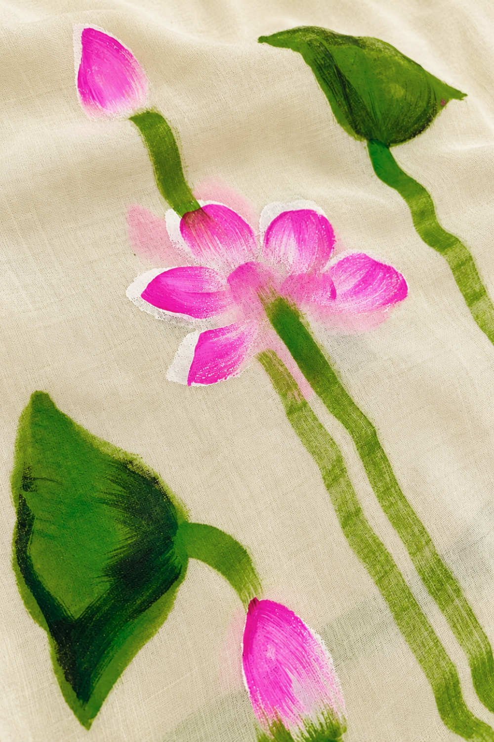 Hand-Painted Lotus Mul Mul Cotton Saree