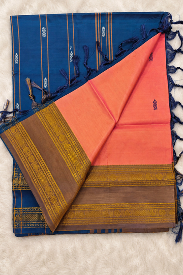 Pink and Orange dual tone & Navy Blue Vazhainaar Pattu Saree with Rich Contrast Zari Pallu