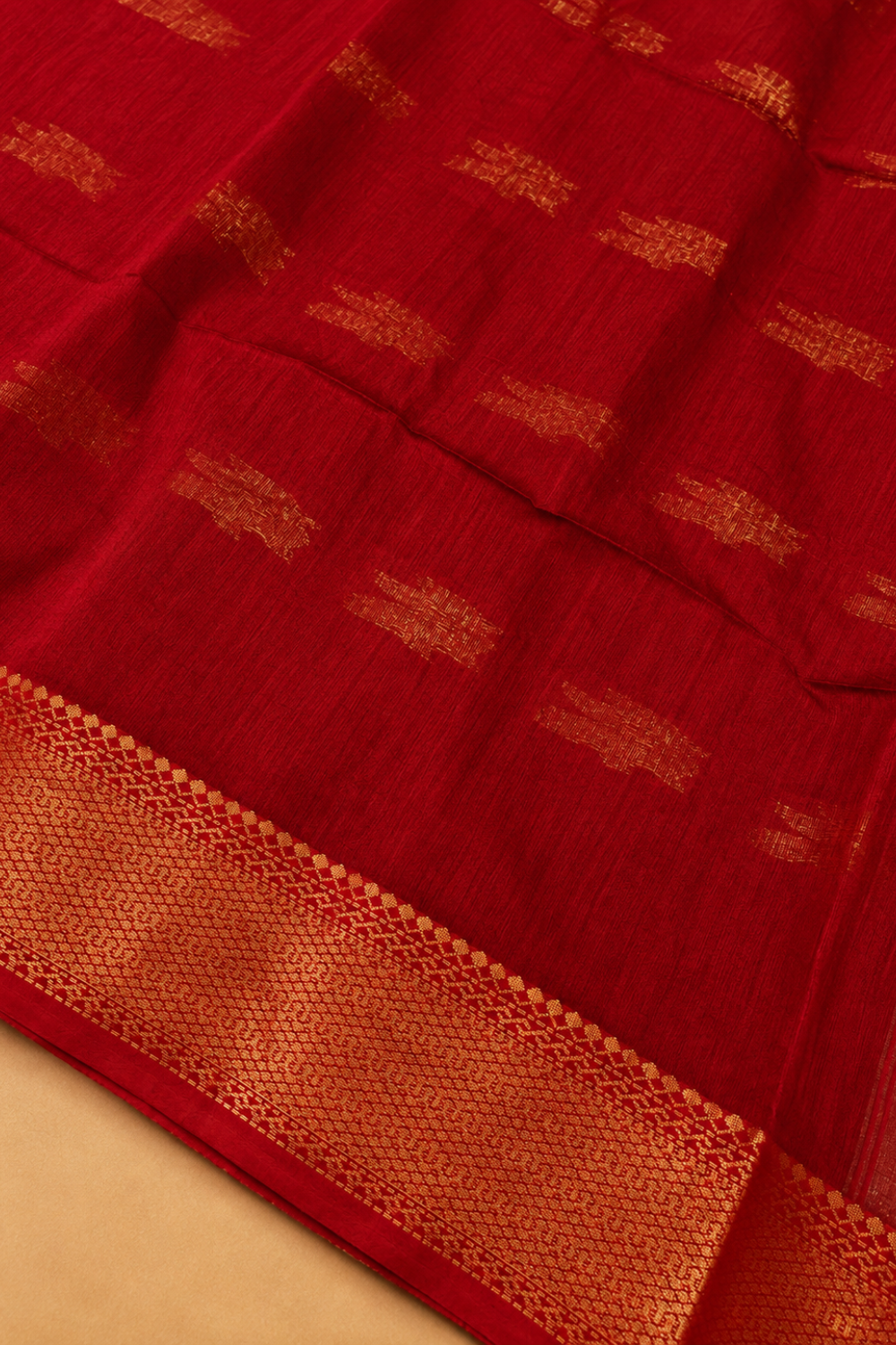 Royal Blue & Red Maheshwari Cotton Saree with Gold Zari Border