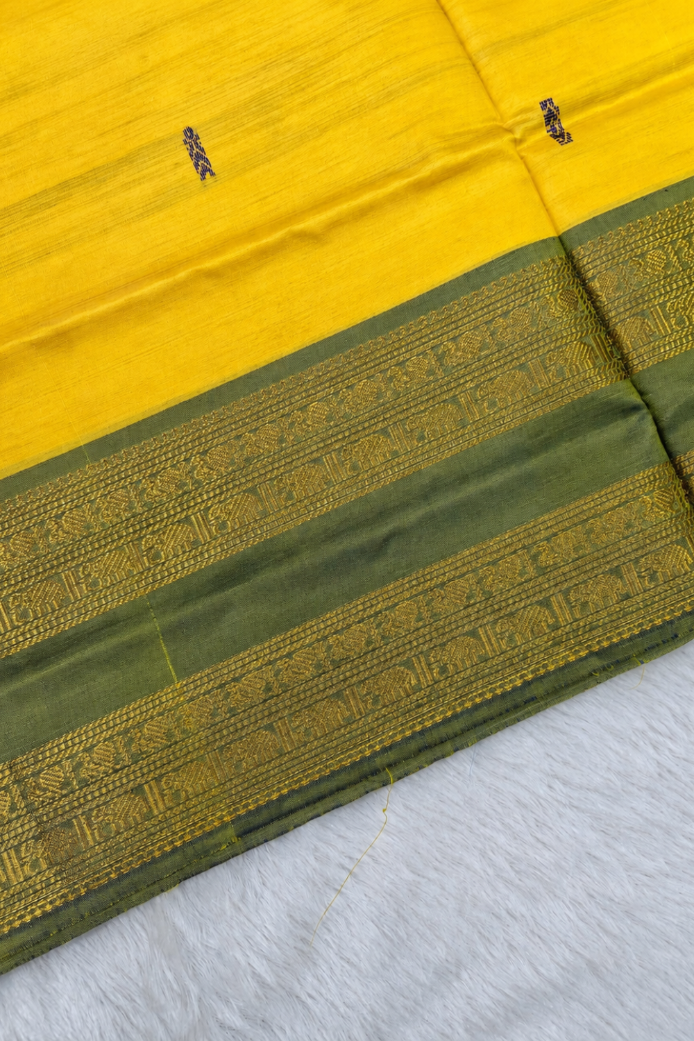 Sunflower Yellow & Royal Blue Vazhainaar Pattu Saree with Rich Contrast Zari Pallu
