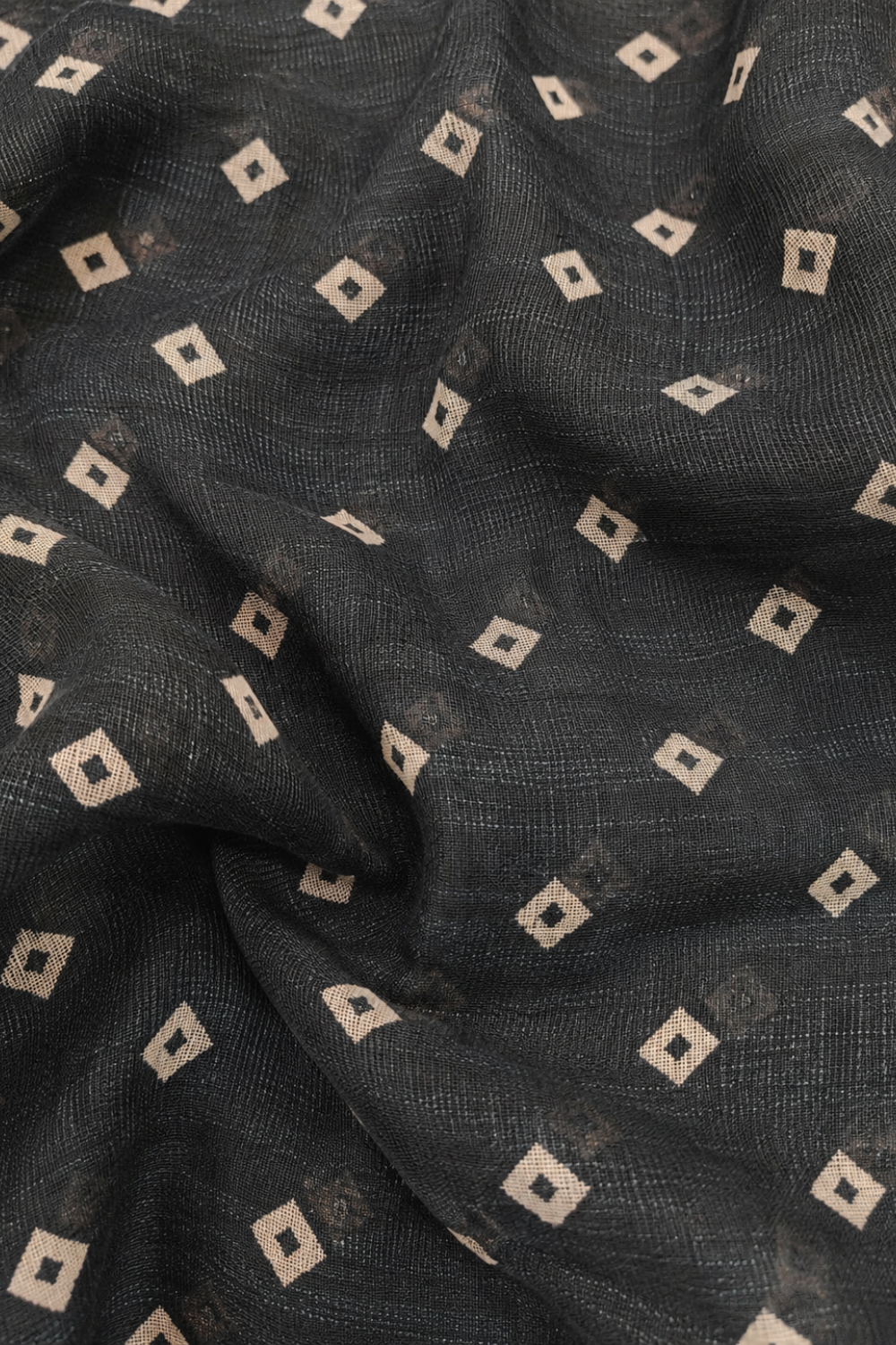 Beige Warli Print Linen Blend Saree with Black Border