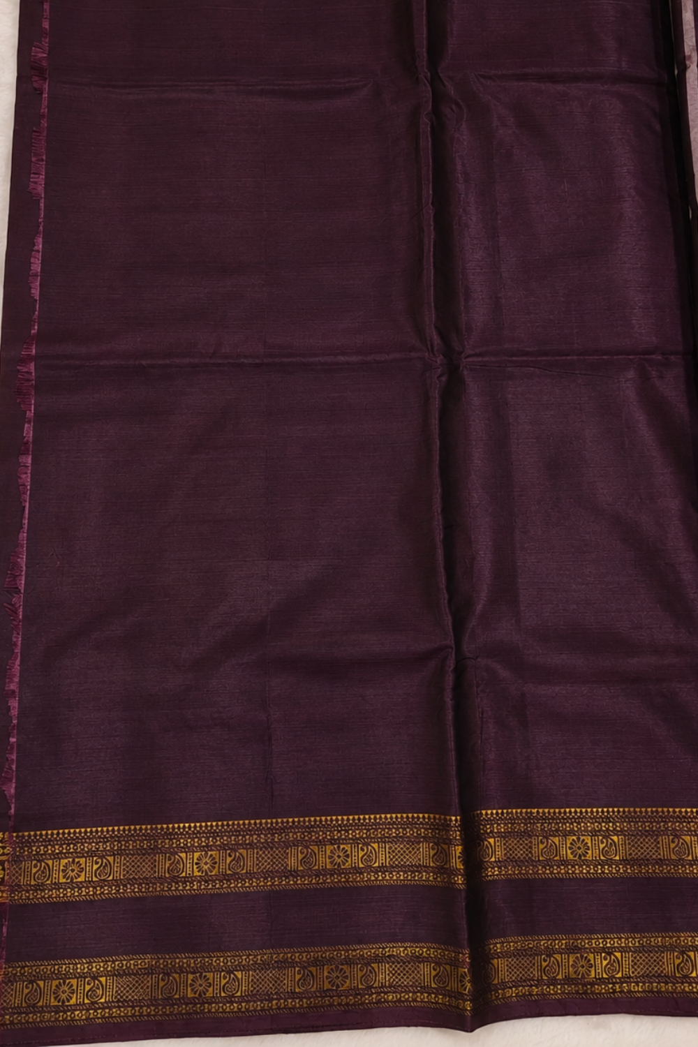 Coffee Brown Vegan Silk Saree with Traditional Gold Zari Border