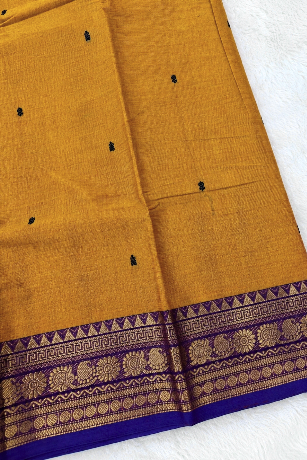 Orange & Purple Chettinad Cotton Saree with Traditional Woven Border