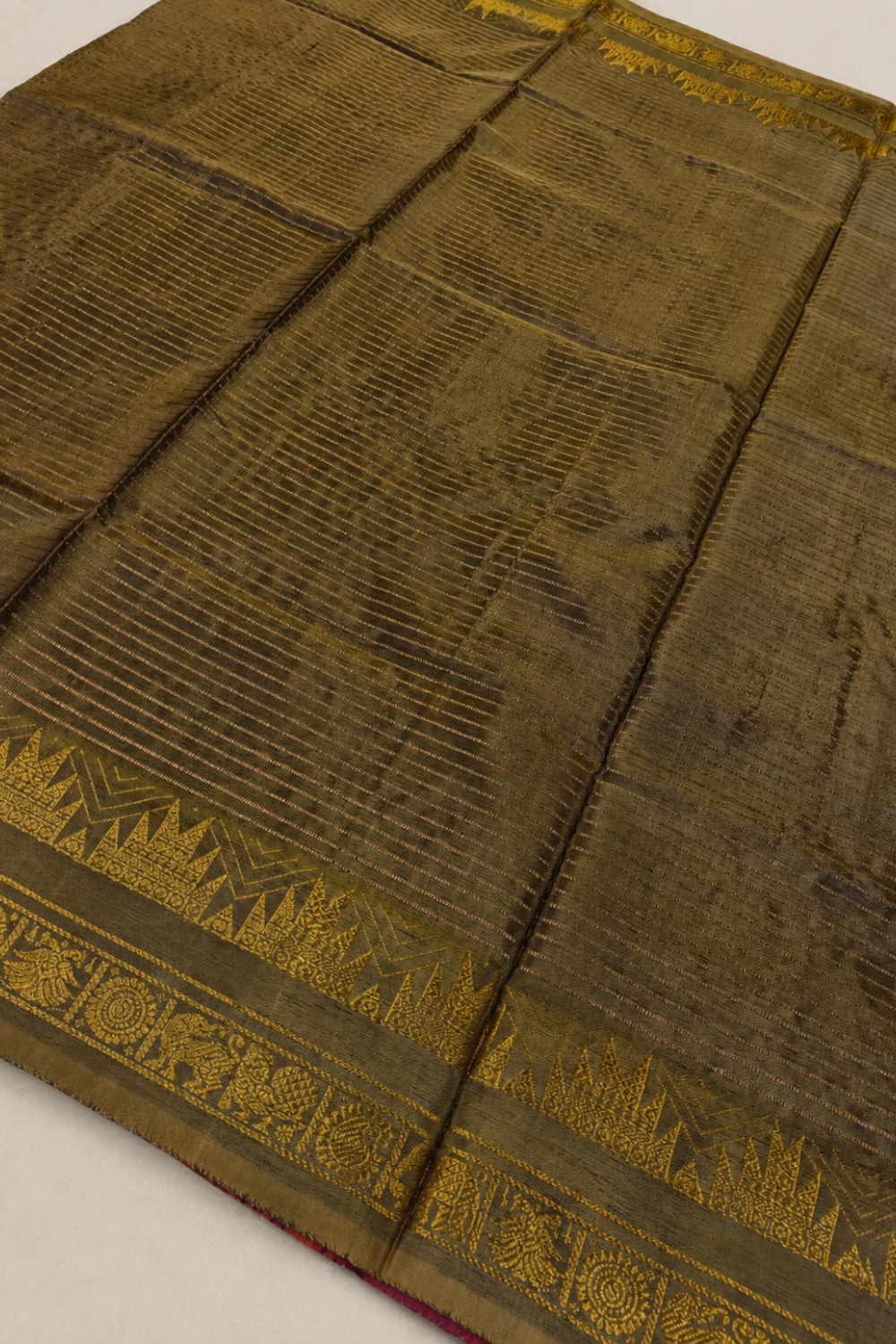 Honey Mustard Gold & Dark Rust Orange Vegan Silk Saree with Traditional Zari Border