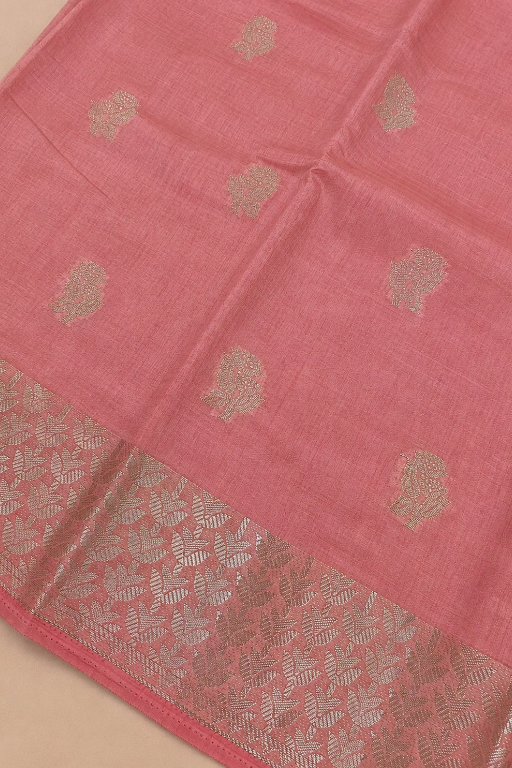 Blush Pink Tussar Saree with Zari Border