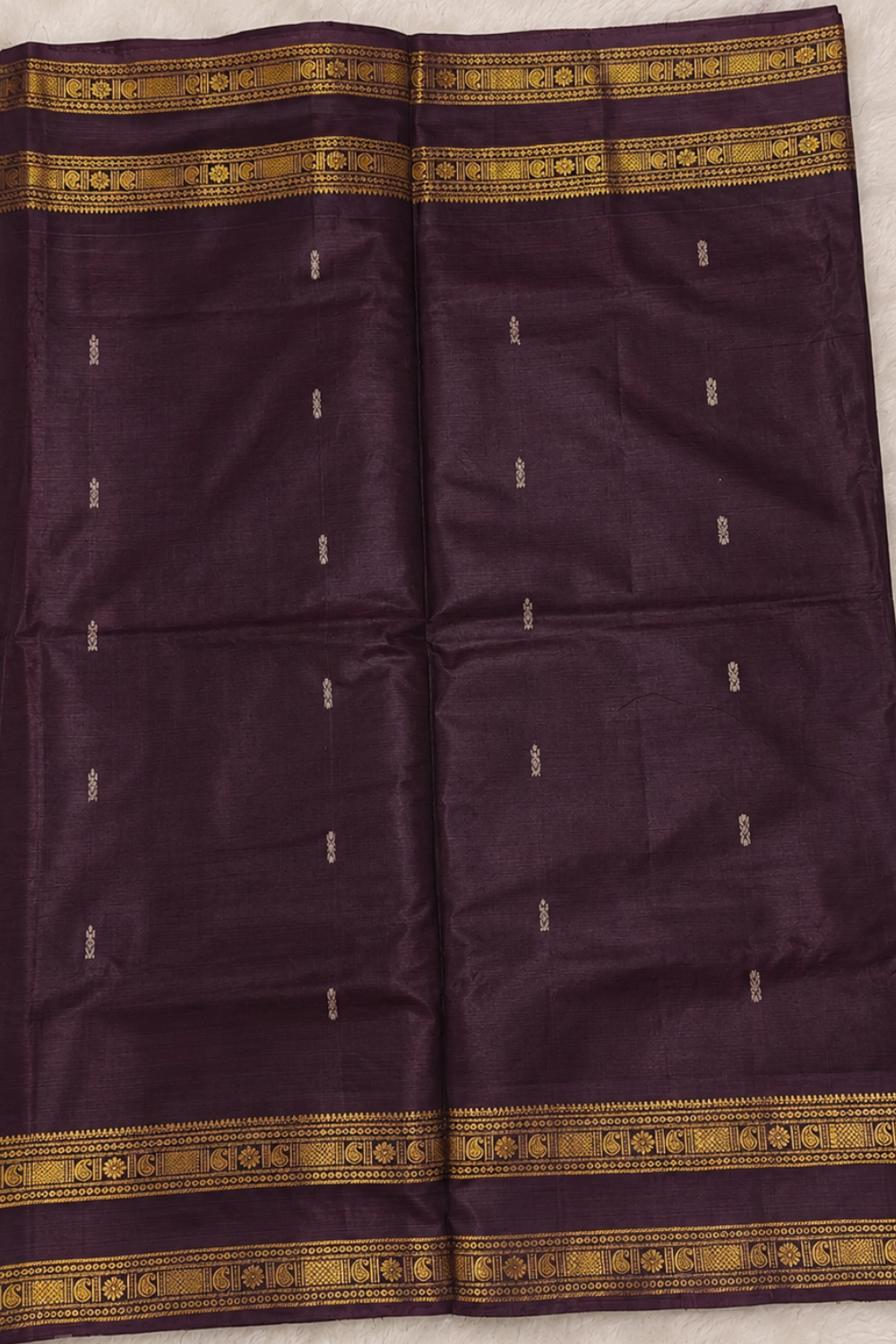 Coffee Brown Vegan Silk Saree with Traditional Gold Zari Border