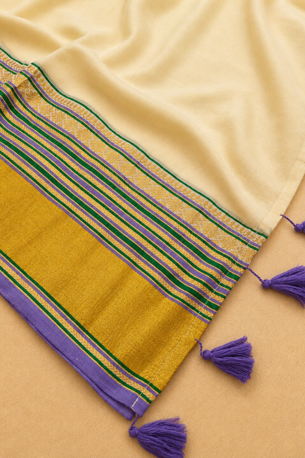 Off White Mul Mul Cotton Saree with Lavender Zari Border