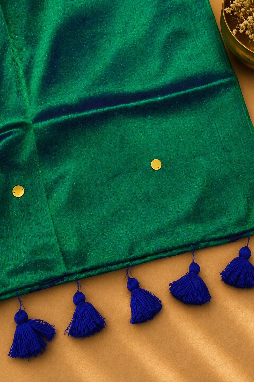 Peacock Blue Linen Tissue Saree with Gold Butta