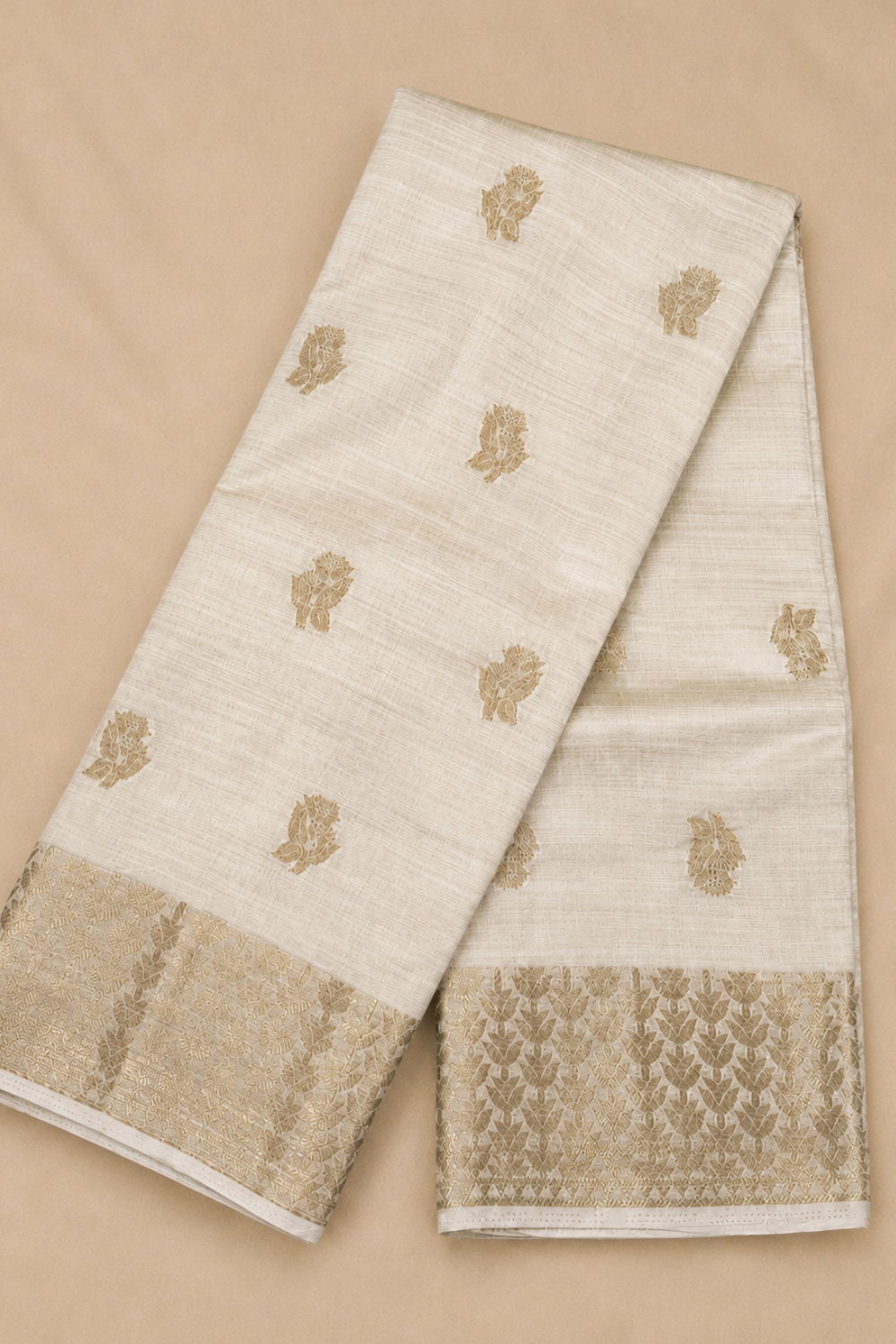 Ivory Tussar Saree with Antique Gold Woven Border