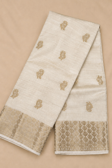 Ivory Tussar Saree with Antique Gold Woven Border