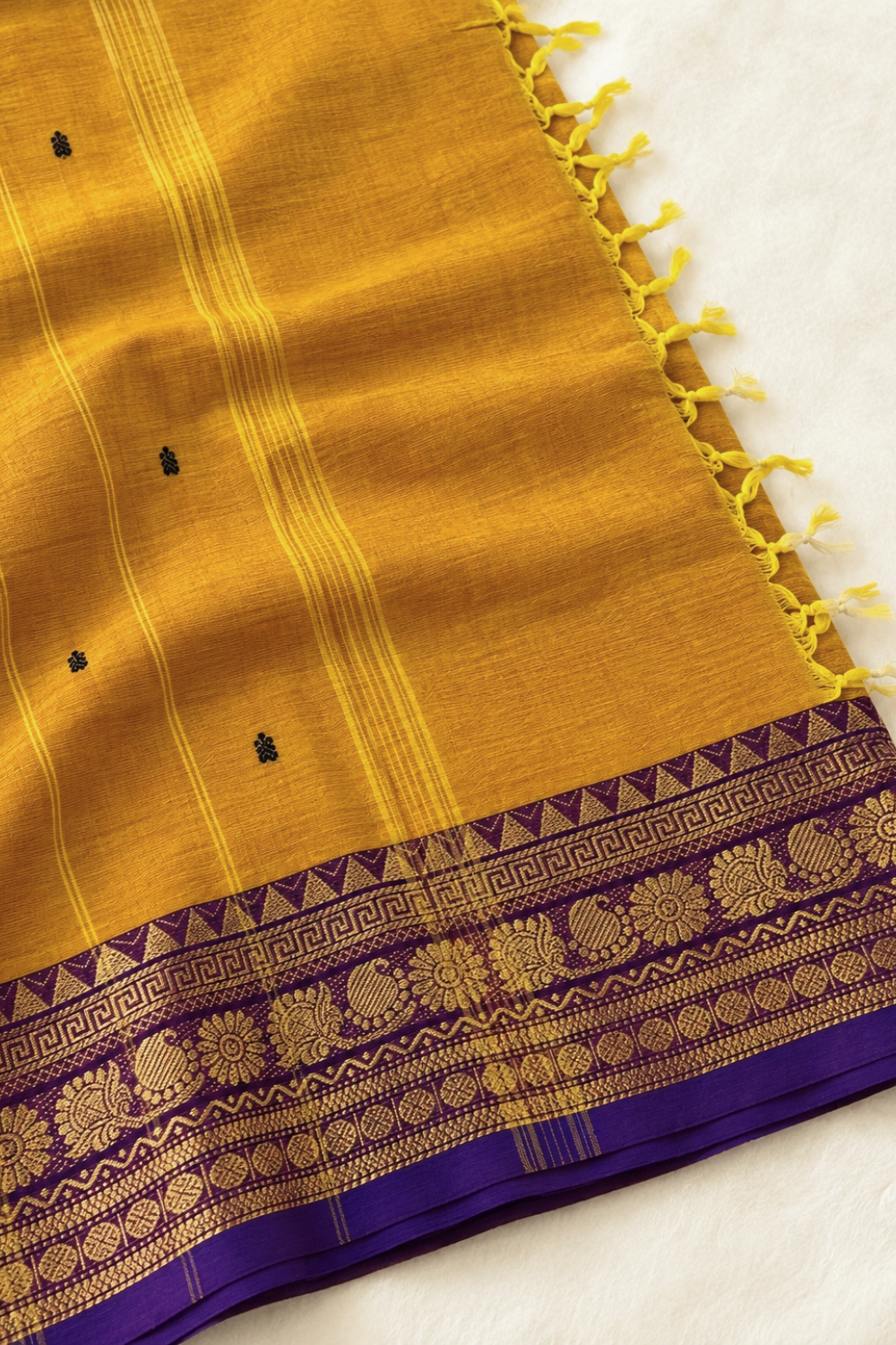 Orange & Purple Chettinad Cotton Saree with Traditional Woven Border