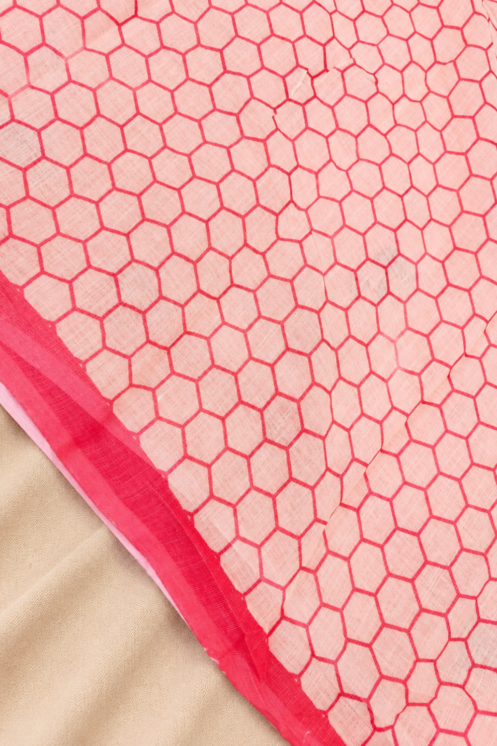 Ivory Linen Blend Saree with Pink Butterfly Print & Contrast Pink Border