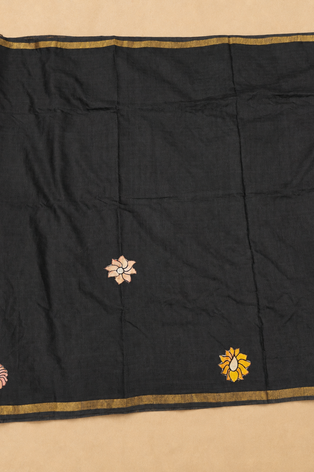 Grey Linen Saree with Multicolour Appliqué Peacock & Floral Work