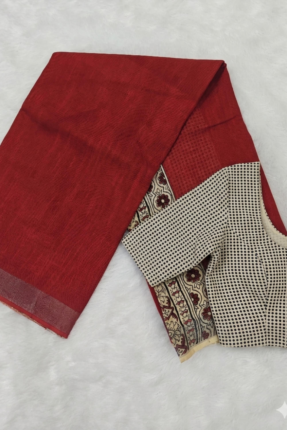 Rust Red Linen Saree with Printed Kalamkari-Inspired Pallu