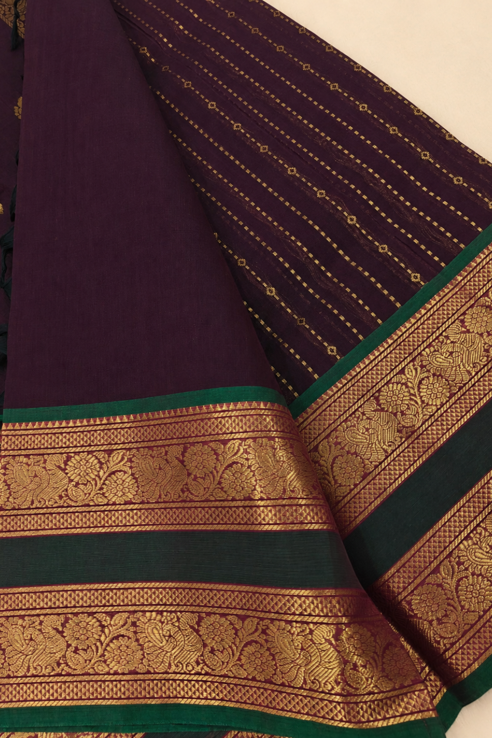 Deep Wine Chettinad Cotton Saree with Traditional Zari Border