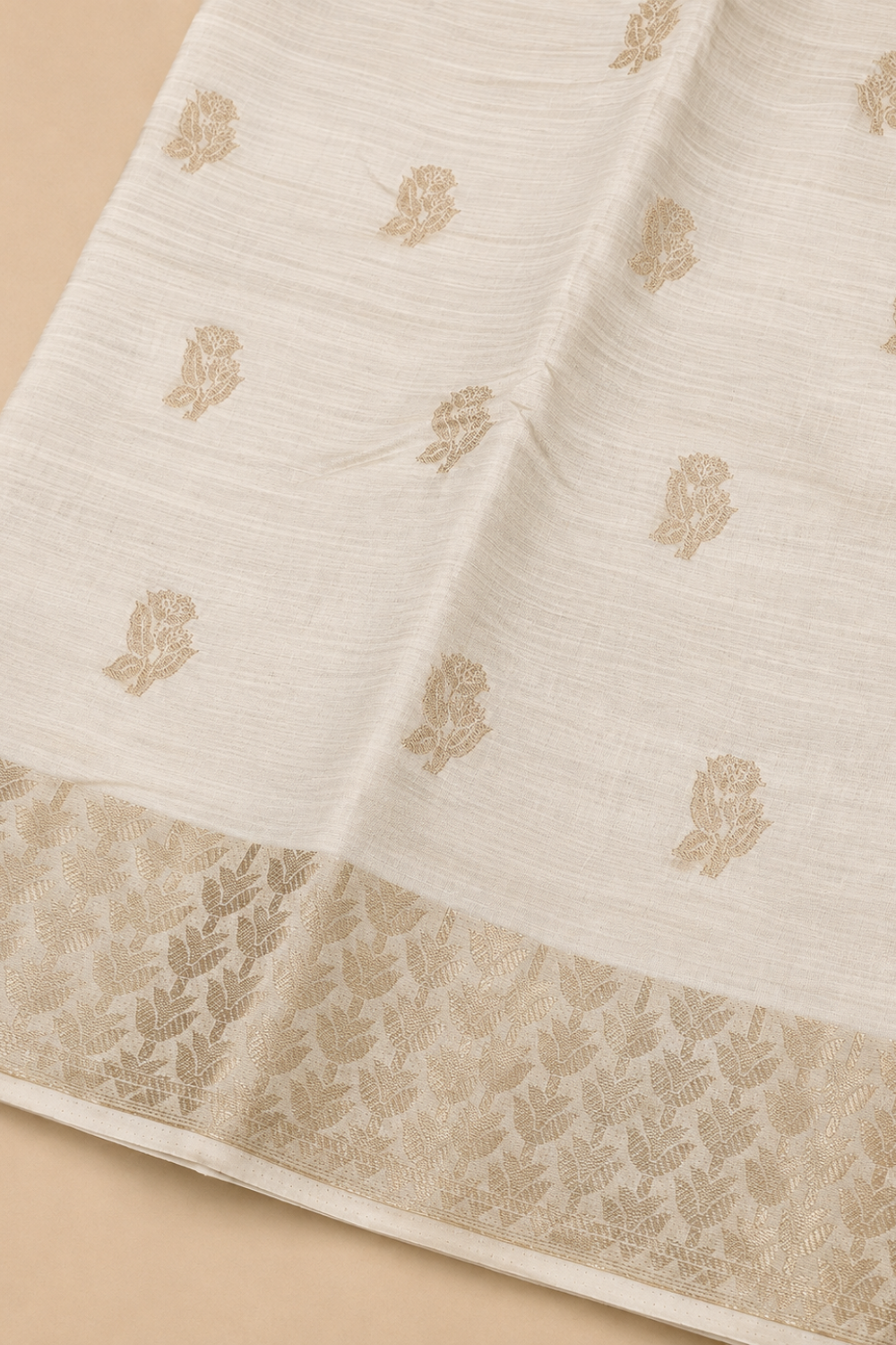 Ivory Tussar Saree with Antique Gold Woven Border