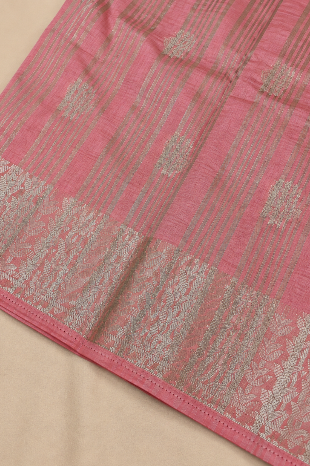 Blush Pink Tussar Saree with Zari Border