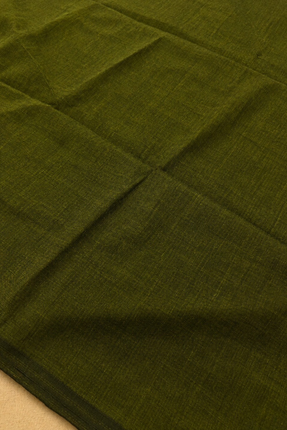 Olive Green Linen Cotton Saree with Lotus Printed Contrast Blouse