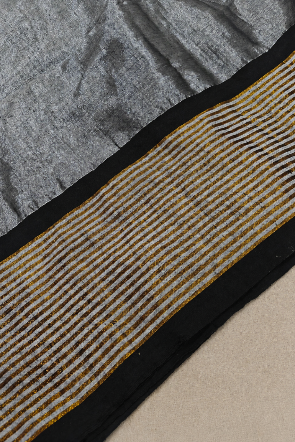 Charcoal Grey Mul Mul Cotton Saree with Black Border