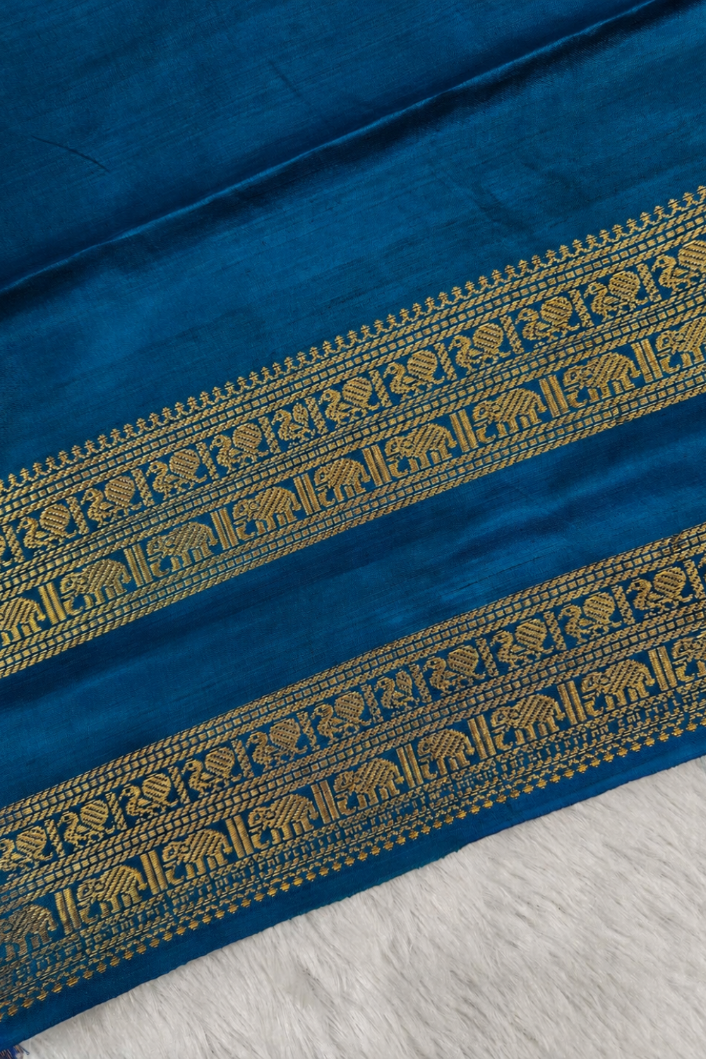 Sunflower Yellow & Royal Blue Vazhainaar Pattu Saree with Rich Contrast Zari Pallu