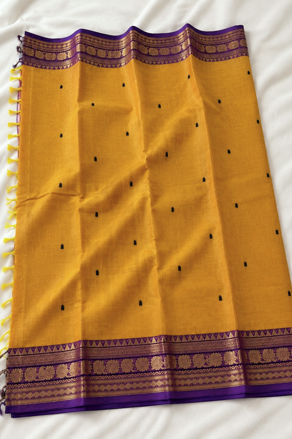 Orange & Purple Chettinad Cotton Saree with Traditional Woven Border