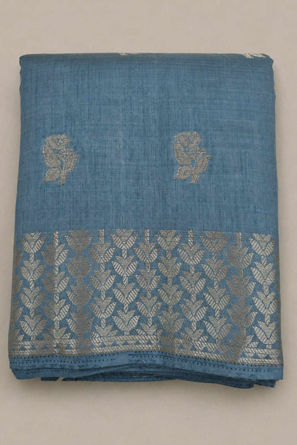 Grey Tussar Saree with Zari Floral Motifs