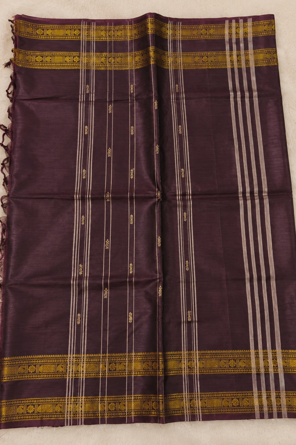 Coffee Brown Vegan Silk Saree with Traditional Gold Zari Border