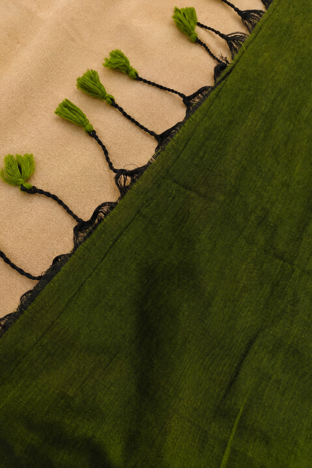 Olive Green Linen Cotton Saree with Lotus Printed Contrast Blouse