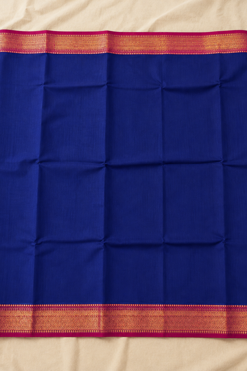Royal Blue & Red Maheshwari Cotton Saree with Gold Zari Border