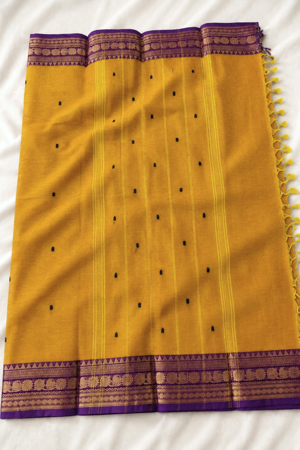 Orange & Purple Chettinad Cotton Saree with Traditional Woven Border