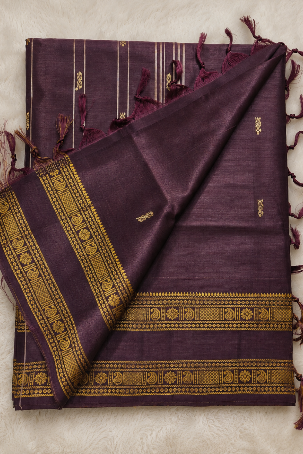 Coffee Brown Vegan Silk Saree with Traditional Gold Zari Border