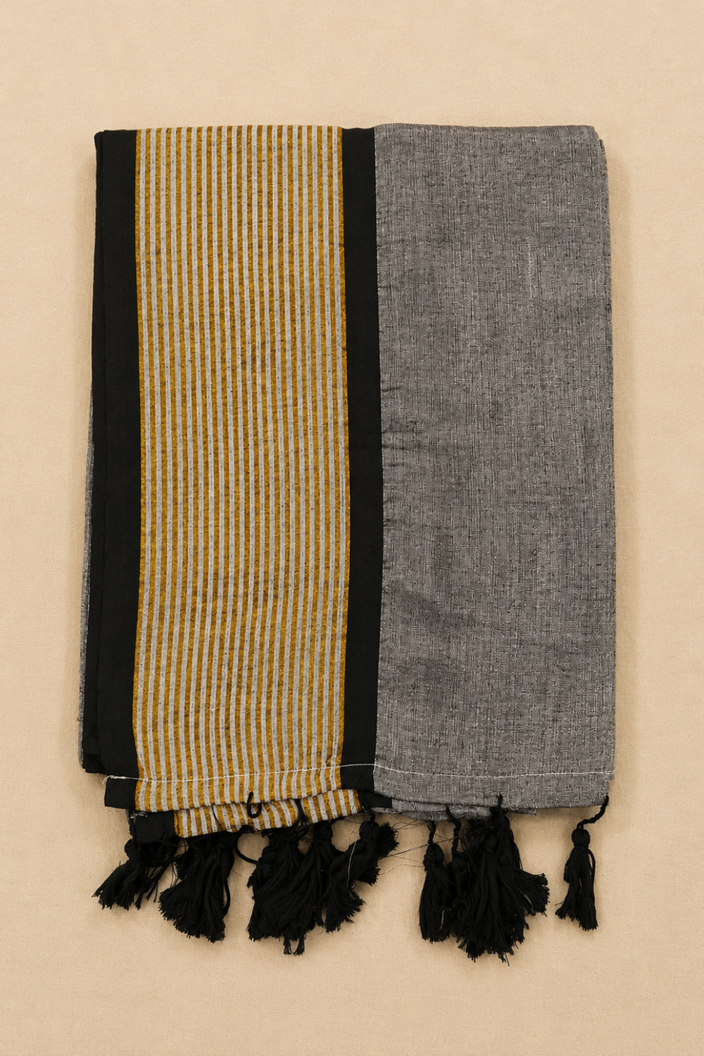 Charcoal Grey Mul Mul Cotton Saree with Black Border