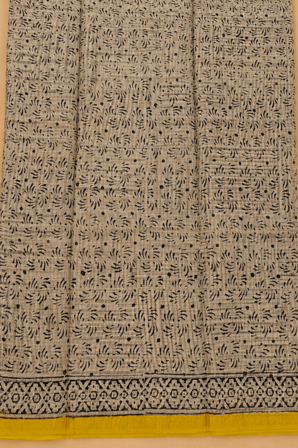 Mustard & Black Hand Block Printed Kota Doria Saree