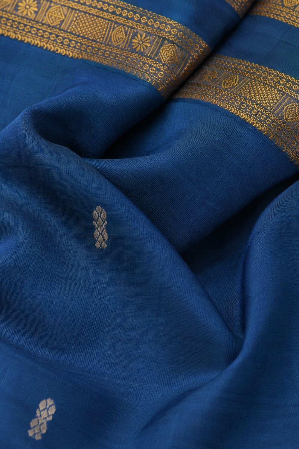 Royal Blue & Beige Vazhainaar Pattu Saree with Rich Gold Zari Border