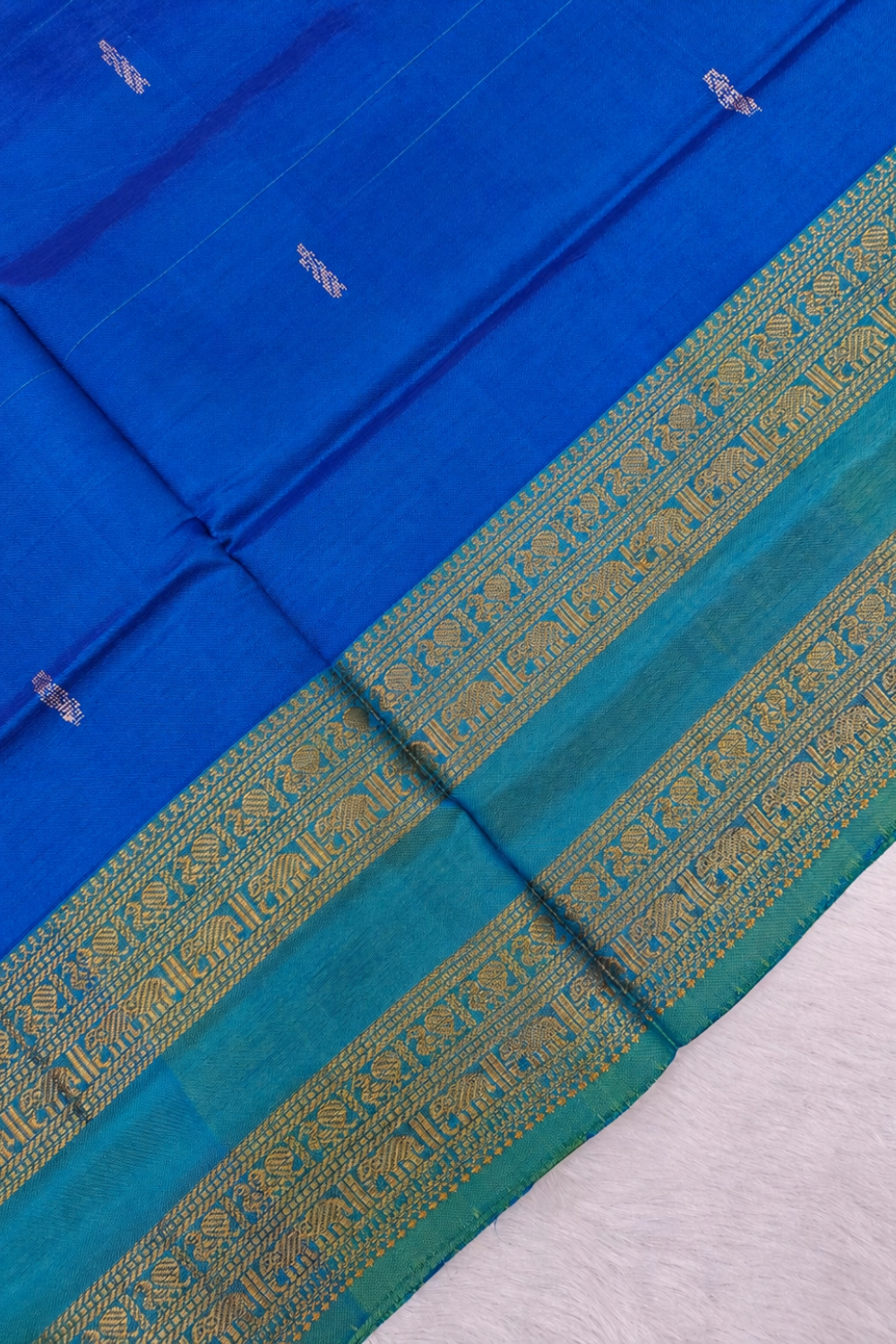Royal Blue & Parrot Green Vazhainaar Pattu Saree with Traditional Zari Border