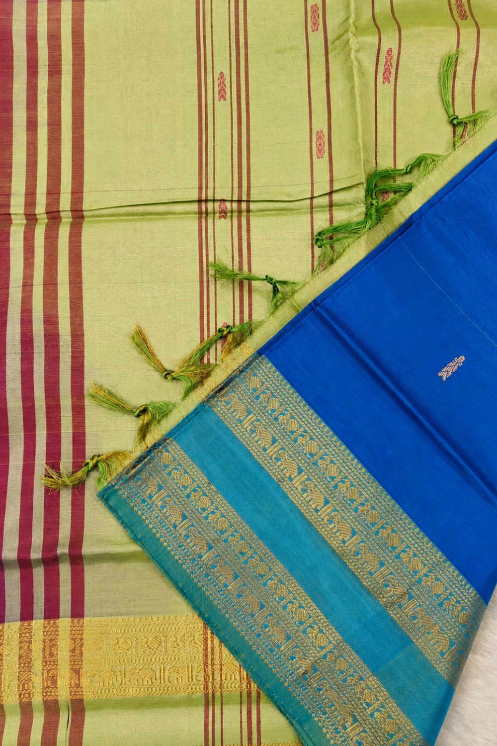 Royal Blue & Parrot Green Vazhainaar Pattu Saree with Traditional Zari Border