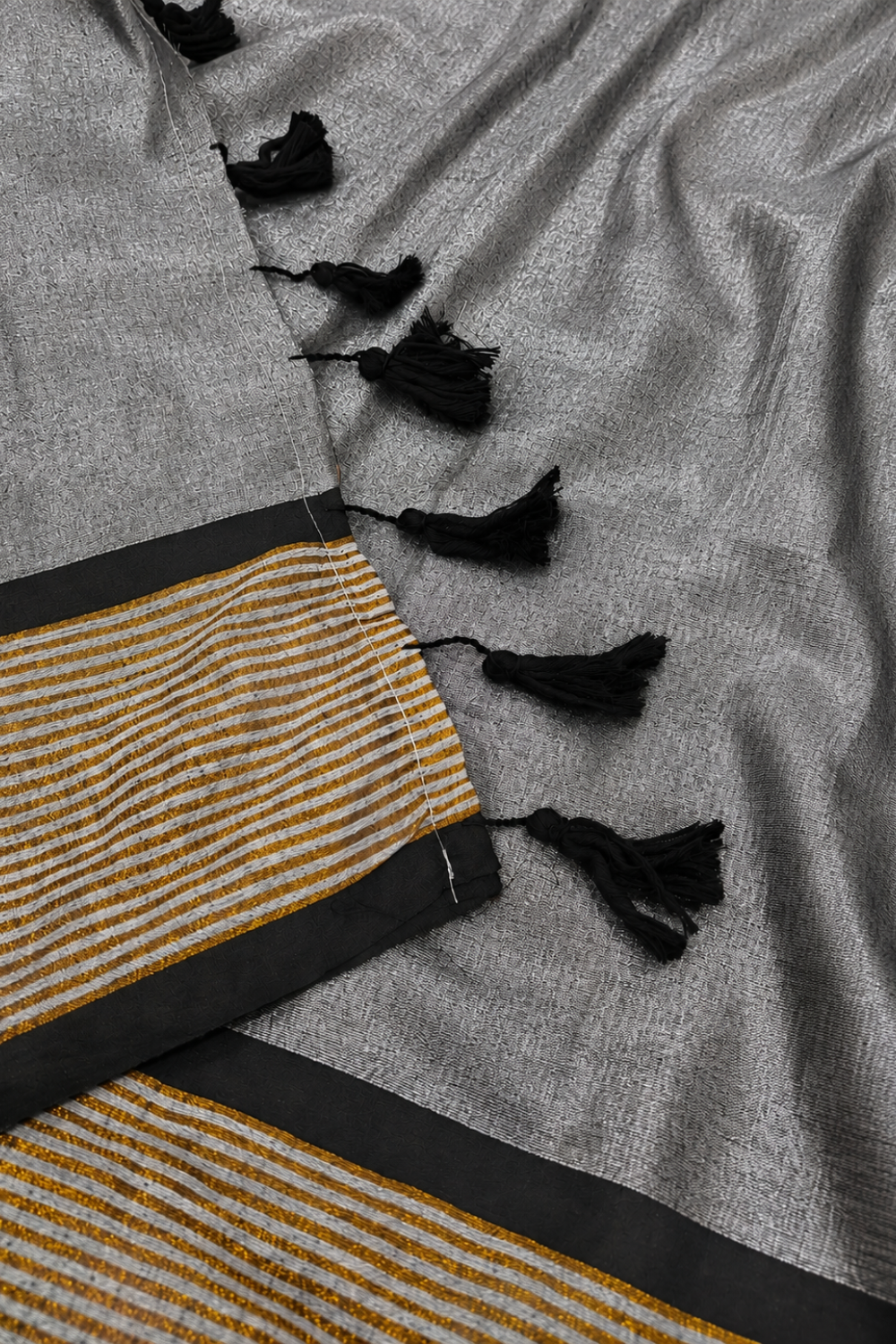 Charcoal Grey Mul Mul Cotton Saree with Black Border