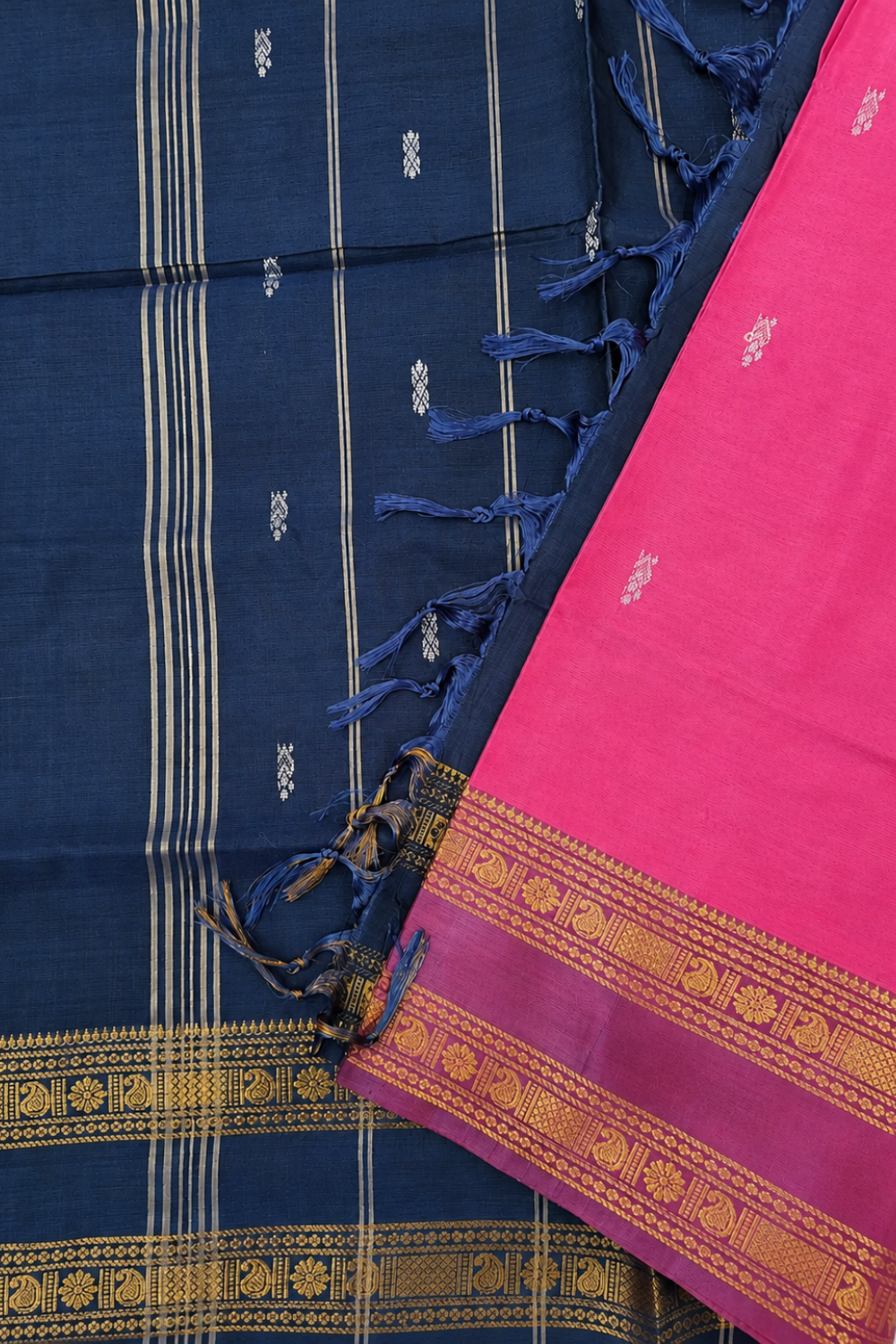 Vibrant Pink & Royal Blue Vazhainaar Pattu Saree with Rich Contrast Zari Pallu