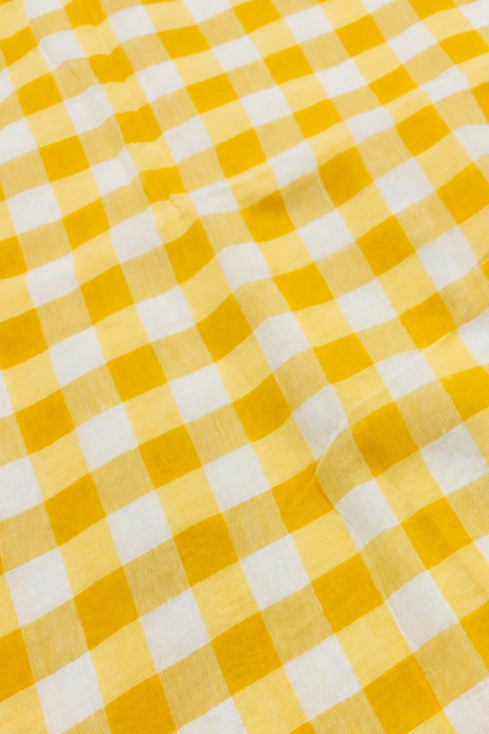 Yellow & White Checked Mul Mul Cotton Saree with Tassels