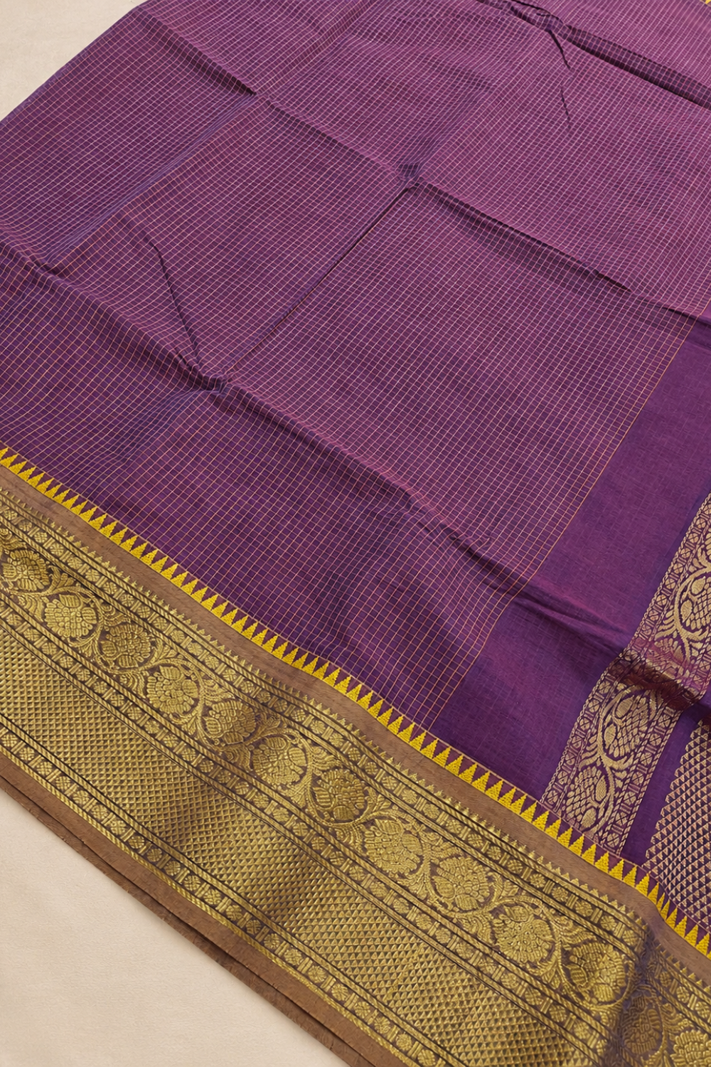 Royal Purple Chettinad Cotton Saree with Rich Gold Zari Border