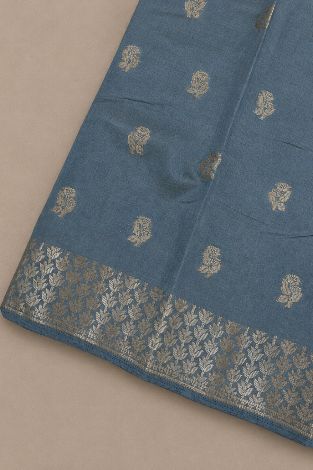 Grey Tussar Saree with Zari Floral Motifs