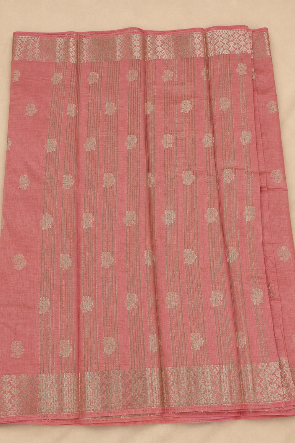 Blush Pink Tussar Saree with Zari Border