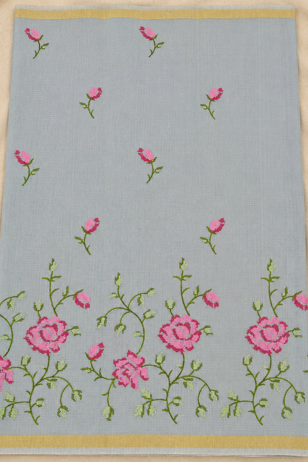 Elegant Dove Grey Embroidered Kota Saree