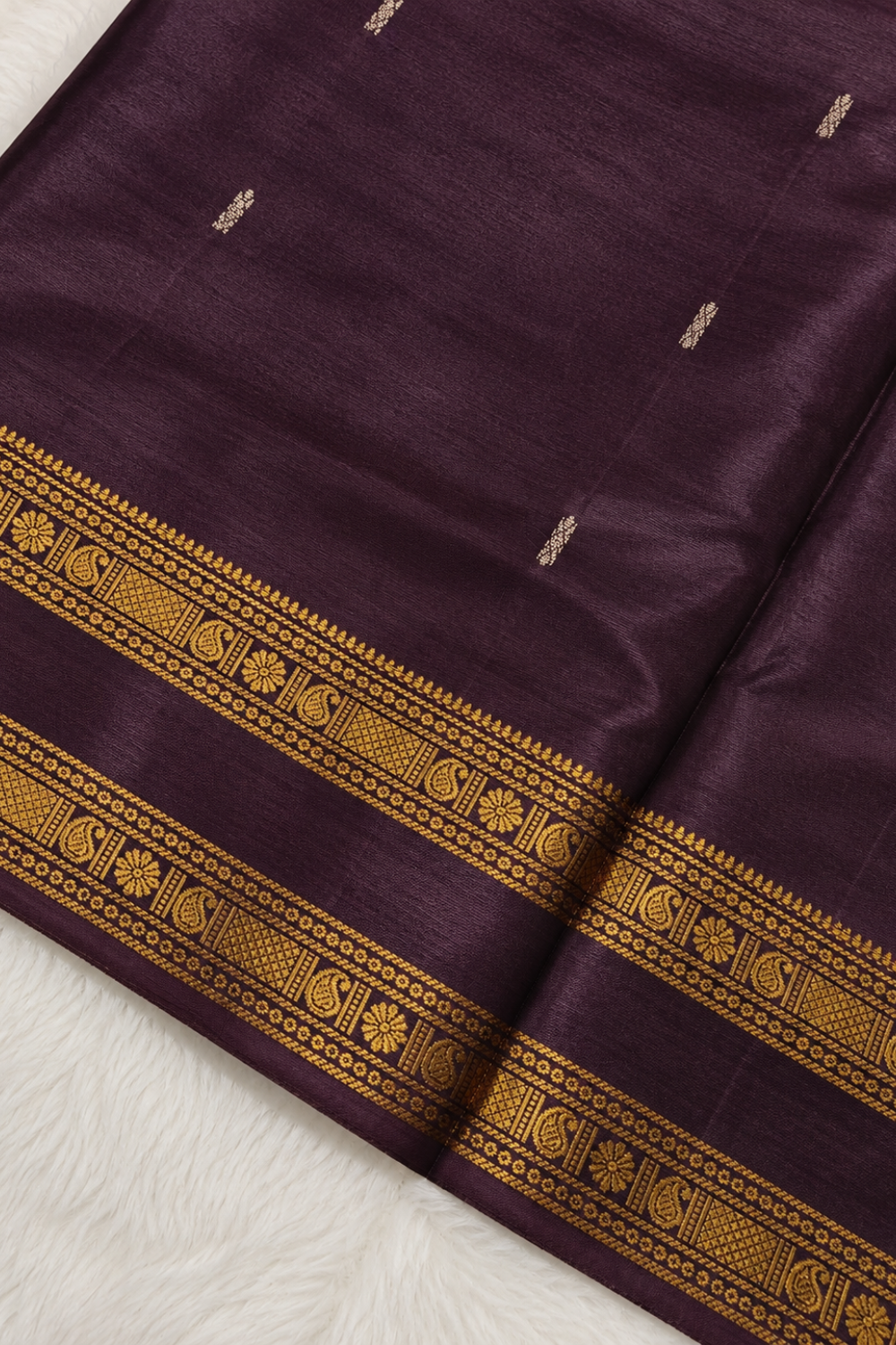 Coffee Brown Vegan Silk Saree with Traditional Gold Zari Border