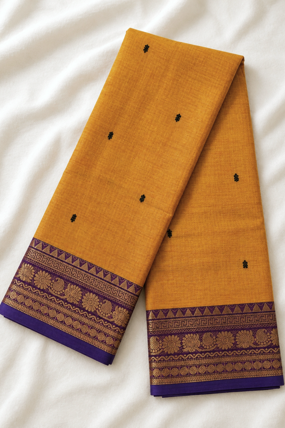 Orange & Purple Chettinad Cotton Saree with Traditional Woven Border