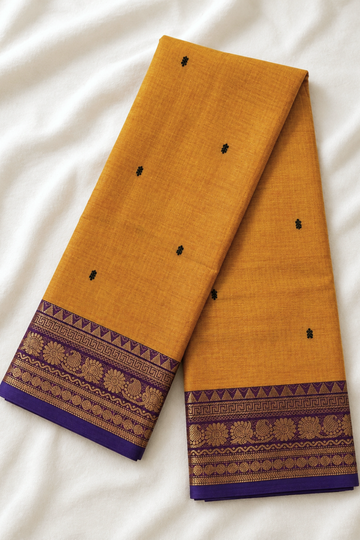 Orange & Purple Chettinad Cotton Saree with Traditional Woven Border
